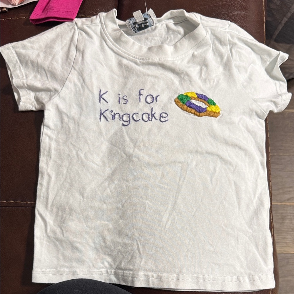 Kids White T-Shirt with Kingcake Embroidery